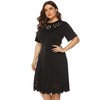 Women's Plus Size Short Sleeve Casual Empire Waist Hollow Neck Design Summer Dress - 4 of 4