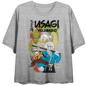 Usagi Yojimbo Comic Cover Art Crew Neck Short Sleeve Gray Heather Women's Crop Top - 1 of 3