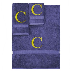 BC BARE COTTON Monogrammed Towel Set, Personalized Gift, Set of 3 - Navy - Gold Block - 1 of 4