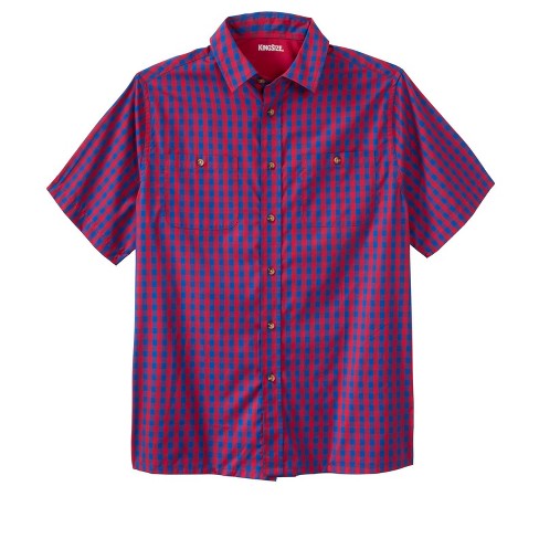 KingSize Men's Big & Tall Short Sleeve Printed Check Sport Shirt - Tall -  3XL, Red Check Multicolored