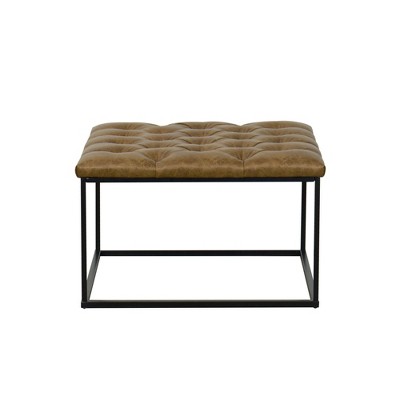Draper Light Brown Faux Leather Tufted Square Ottoman