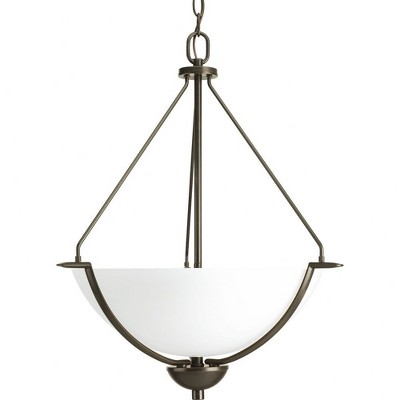 Progress Lighting Bravo 3-Light Inverted Pendant, Antique Bronze, Fluted Glass Shade