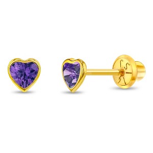 Girls' Bezel CZ Heart Screw Back 14k Gold Earrings - In Season Jewelry - 1 of 4