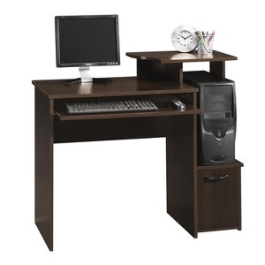 HomeStock Beginnings Computer Desk Brown – 19.45" L x 39.61" W x 34.02" H – Slide-Out Keyboard Shelf, Monitor Shelf, Storage Desk - 1 of 4