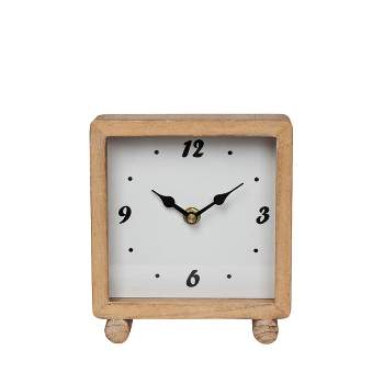 VIP Wood 6.75 in. White Retro Square Table Clock