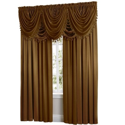 Kate Aurora 9 Piece Rod Pocket Semi Sheer Gold Window Curtains & Tasseled Valance Set - 84 in. Long