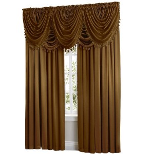 Kate Aurora 9 Piece Rod Pocket Semi Sheer Gold Window Curtains & Tasseled Valance Set - 84 in. Long - 1 of 3