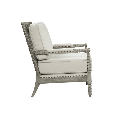 Beige and Gray Oak Velvet Accent Chair with Wood Frame