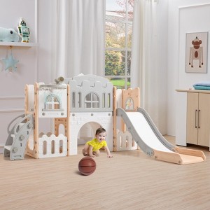 8 in 1 Toddler Slide, Indoor Kids Slide for Toddler 1-3, Indoor Playground with Slide, Basketball Hoop - 1 of 4