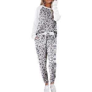 Ekouaer Women's Pajama Set Long Sleeve PJs 2 Piece Lounge Set Pullover Sleepwear Sweatshirt and Long Pants With Pockets - 1 of 4