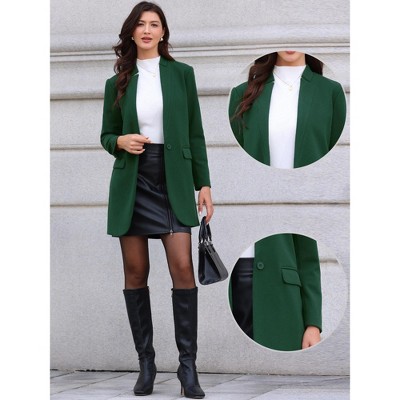 INSPIRE CHIC Women's Notched Stand Collar Long Sleeve One Buttoned Mid-Length Winter Coat Outerwear Large Green — фото 2