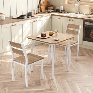 Dining Table Set for 2, 3 Piece Small Kitchen Table and 2 Upholstered Chairs with Metal Frame & Wood Grain Tabletop - 1 of 4