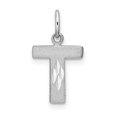 Black Bow Jewelry 14k White Gold, Julia Collection, Small Satin Block Initial T Pendant