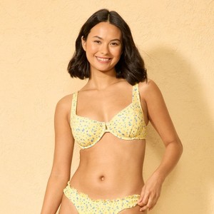 Women's Lace Trim Underwire Bikini Top - Wild Fable™ Yellow/Blue Floral Print - 1 of 4