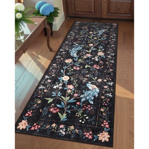 Washable Area Rug Floral Peacock Print Rug Soft Non Slip Low Pile Accent Rugs for Living Room Bedroom - 1 of 4