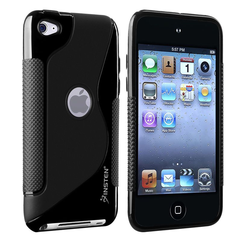 INSTEN TPU Rubber Skin Case compatible with Apple iPod touch 4th Generation, Frost Black S Shape, 2 of 6