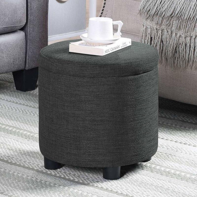 Breighton Home Designs4Comfort Round Accent Storage Ottoman with Reversible Tray Lid Dark Charcoal Gray Fabric, 2 of 7