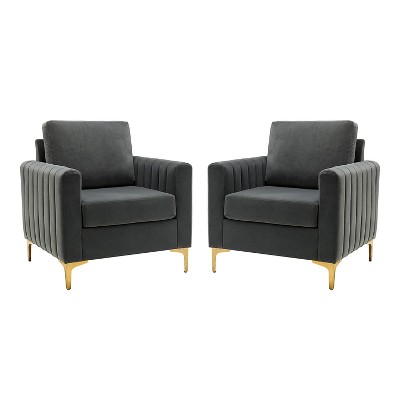 Set of 2 Iapygia Contemporary Tufted Wooden Upholstered Club Chair with Metal Legs for Bedroom Club Chair| ARTFUL LIVING DESIGN