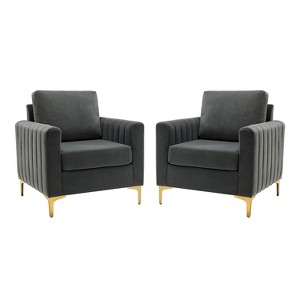 Set of 2 Iapygia Contemporary Tufted Wooden Upholstered Club Chair with Metal Legs for Bedroom Club Chair| ARTFUL LIVING DESIGN - 1 of 4