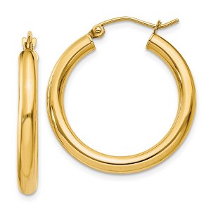 Black Bow Jewelry 3mm x 25mm 14k Yellow Gold Classic Round Hoop Earrings - 1 of 4
