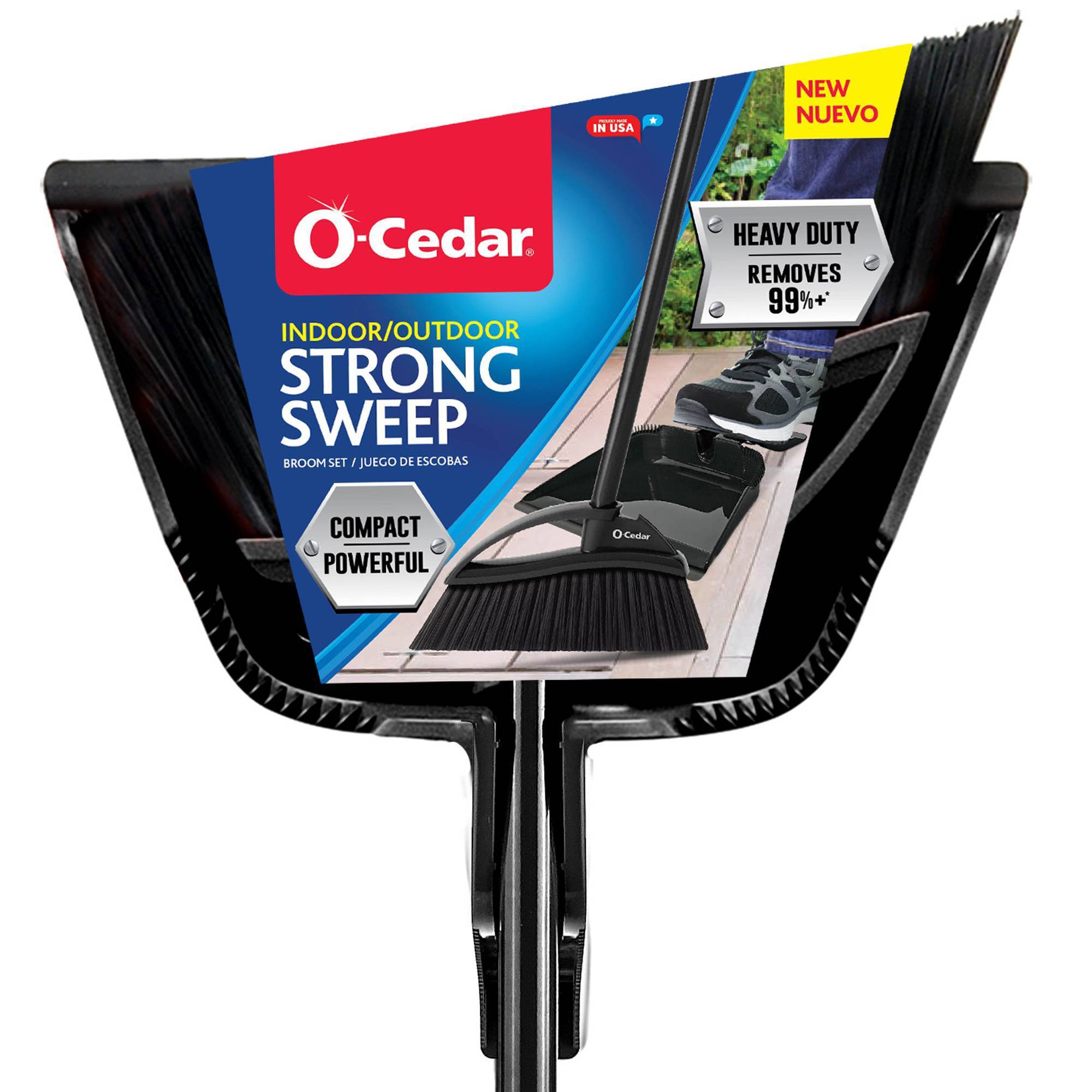 O-Cedar Indoor/Outdoor Assembled Strong Sweep Broom with Step On Dust Pan: Steel Handle, Rubber Material