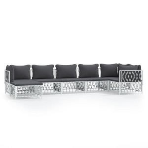 vidaXL White Woven Fabric Patio Lounge Set with Cushions, Durable and Comfortable, Modular Design for Outdoor Use - 1 of 4
