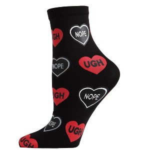 Memoi Women's Nope Conversation Hearts Print Anklet Sock Black One Size - 1 of 3