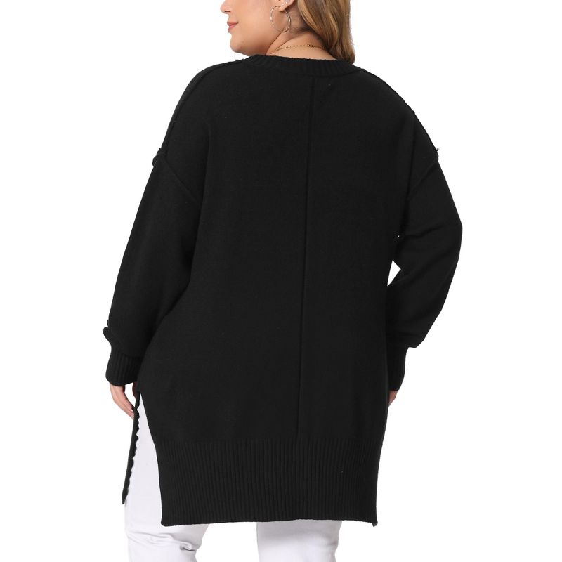 Agnes Orinda Women's Plus Size Oversized Crew Neck Long Sleeve Slit Hem Knit Pullover Sweaters, 4 of 6