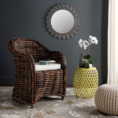 Modern Variegated Brown Rattan Club Chair with Cushions