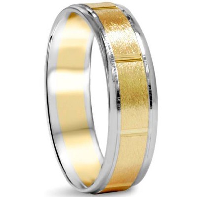 Pompeii3 Brushed 6mm 14K White & Yellow Gold Two Tone Wedding Band