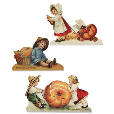 Thanksgiving 6.5" Harvest Dummy Boards S/3 Pumpkin Kids Corn  -  Decorative Figurines
