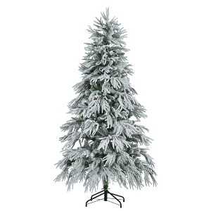 JUJABU 6FT Pre-Lit Snow Flocked Spruce Christmas Tree with 300 Multi-Color Lights, 8 Lighting Modes & 790 Tips, Festive Decor for Home or Office - 1 of 4