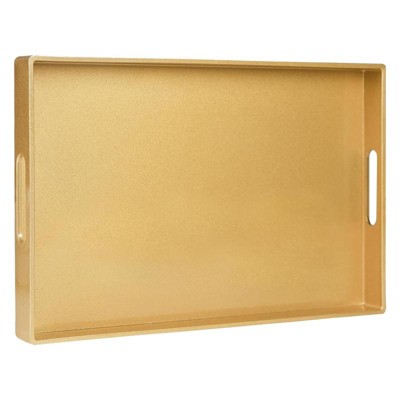Attop Gold Decorative Tray for Coffee Table Modern Handled Plastic Ottoman Tray 15.8x10.2x1.4inch Bathroom & Living Room Decor