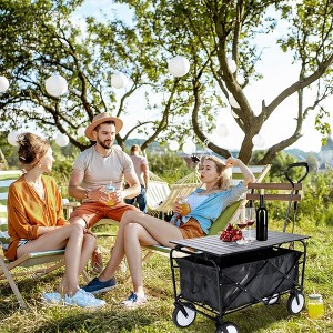 Heavy Duty Portable Folding Wagon and Collapsible Aluminum Alloy Table Combo Utility Outdoor Camping Cart with Universal Anti-slip Wheels - 1 of 4