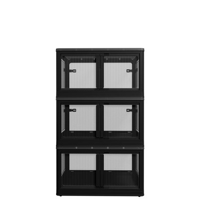 COMHOMA 3/4 Tier Stackable Storage Bins with Doors, Plastic Organizers, Foldable Design & Wheels for Kids' Toys, Crafts, Living Room