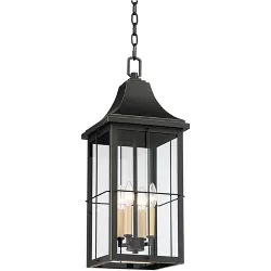 John Timberland Traditional Outdoor Hanging Light Fixture Black Warm Gold 24 3/4" Clear Glass Panels Exterior House Porch Patio
