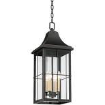 John Timberland Sunderland Vintage Outdoor Hanging Light Black Gold 24 3/4" Clear Glass Panels for Post Exterior Barn Deck House Porch Yard Patio Home