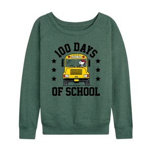 Women's - Peanuts - Snoopy One Hundred Days Of School Lightweight French Terry Wide Neck Long Sleeve Graphic Shirt - 1 of 4