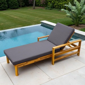 Outdoor Patio Acacia Wood Daybed Lounge Chair with Adjustable Backrest - 1 of 4