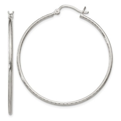 Black Bow Jewelry 1.5mm, Sterling Silver Classic Textured Round Hoop Earrings, 40mm