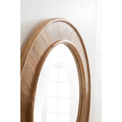 28" Natural Brown Mango Wood Round Wall Mirror