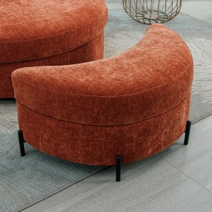 Hrinhom 32.7" W Half Moon Storage Ottoman,Modern Chenille Footstool with Metal Legs - 1 of 4