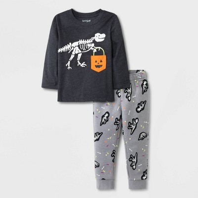 Toddler Boys' Halloween Skeleton T-Rex Long Sleeve T-Shirt and Fleece Jogger Set - Cat & Jack™ Black