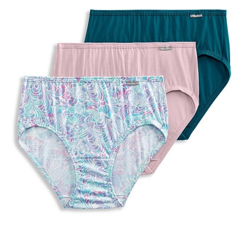 Jockey Womens Elance Hipster 3 Pack Underwear Hipsters 100% cotton 5 Faded  Mauve/Painted Brocade Pastel/Really Teal