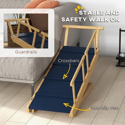 Adjustable Natural Pine Wood Dog Ramp with Non-Slip Mat
