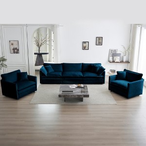 3 Piece Chenille Sofa Set with Round Arms, Modern Style, Flexible Combination, and Superior Comfort for Living Room - 1 of 4