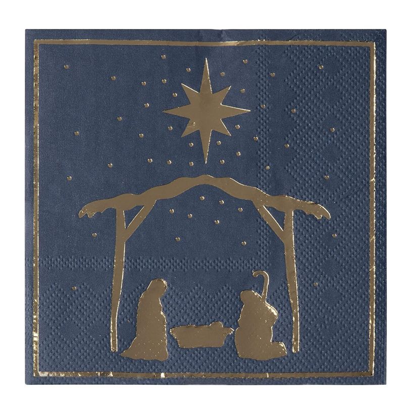 Juvale 50-Pack Blue Christmas Nativity of Jesus in Gold Foil Disposable Paper Cocktail Party Napkins, 1 of 8