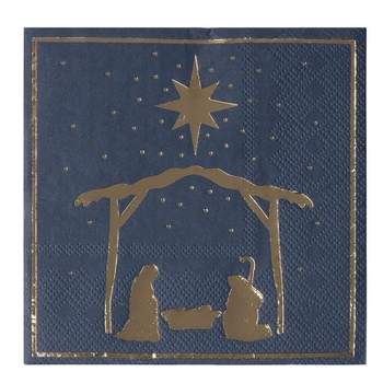 Juvale 50-Pack Blue Christmas Nativity of Jesus in Gold Foil Disposable Paper Cocktail Party Napkins