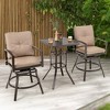 Costway Patio 3pcs Swivel Bar Height Bistro Set Cushioned Table Stools Furniture Outdoor - 4 of 4