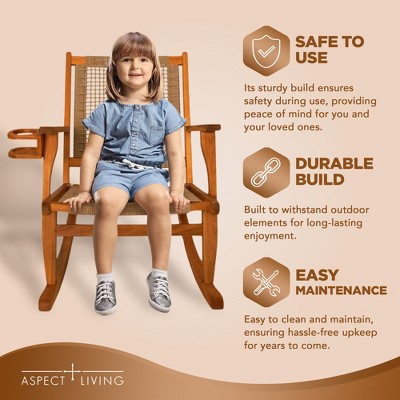 Vega Natural Stained Wood Rocking Chair with Tan Woven Seat